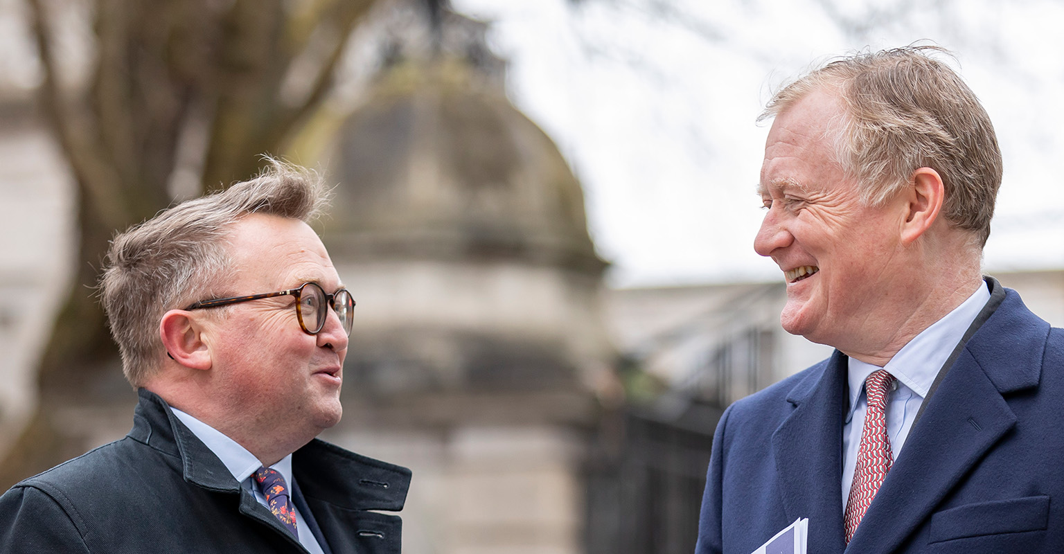 Dr Brian Hunt, Law Society Director of Policy, in conversation with a Law Society expert at Leinster House