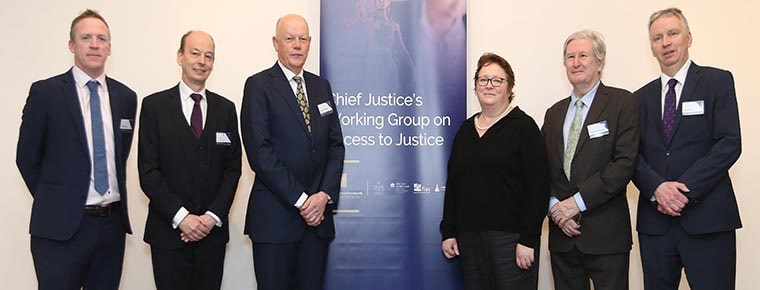 Chief Justice’s access to justice working group at the conference: John Lunney (Law Society nominee), Joseph O’Sullivan BL (Bar of Ireland nominee), Chief Justice Donal O'Donnell, Eilis Barry (FLAC), Mr Justice John MacMenamin (retired Judge of Supreme Court), John McDaid (Legal Aid Board) Chief Justice’s access to justice working group at the conference: John Lunney (Law Society nominee), Joseph O’Sullivan BL (Bar of Ireland nominee), Chief Justice Donal O'Donnell, Eilis Barry (FLAC), Mr Justice John MacMenamin (retired Judge of Supreme Court), John McDaid (Legal Aid Board)