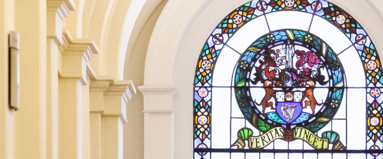 A stained-glass window at Blackhall Place, Dublin