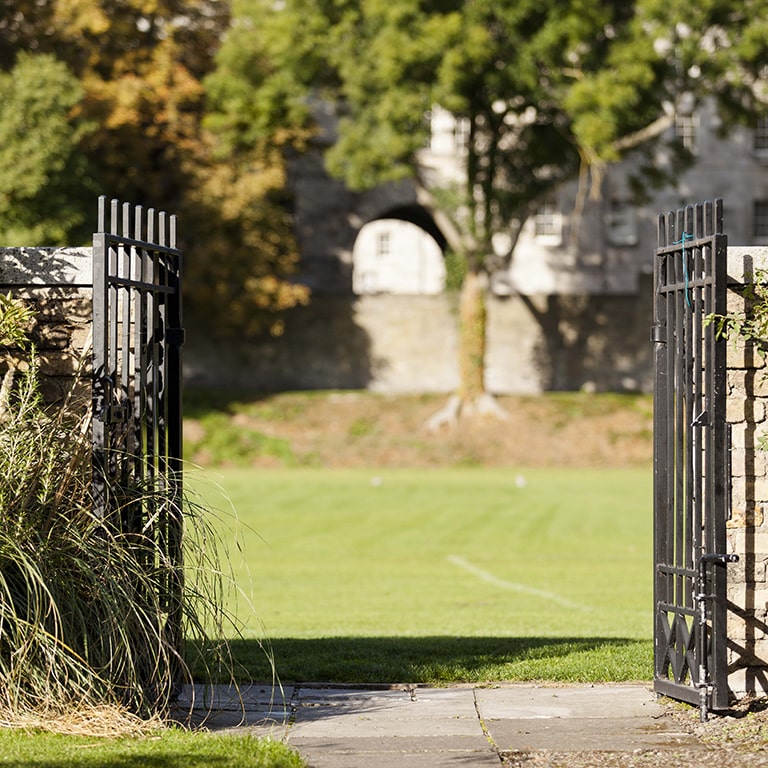 Garden at blackhall place with gate open